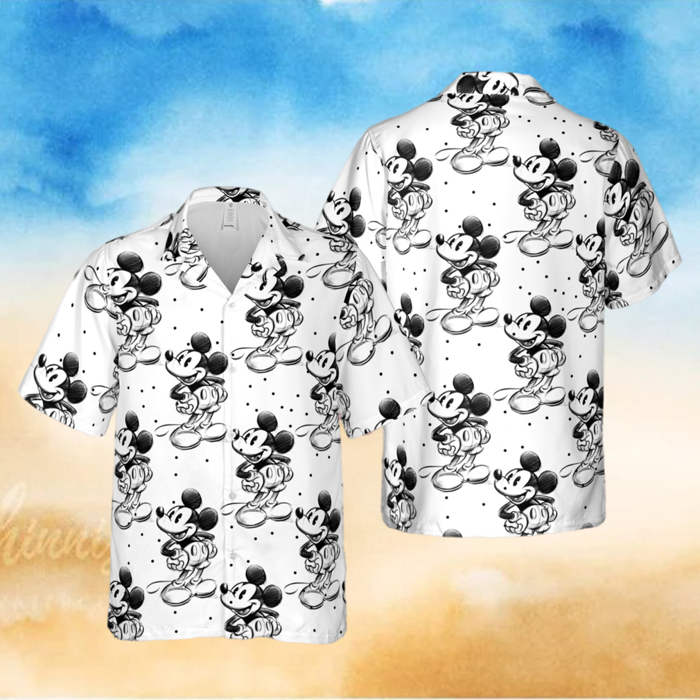 Sketch of Mickey Mouse Disney Inspired Men s Button Down Short Sleeved hawaiian Shirt - Limotees