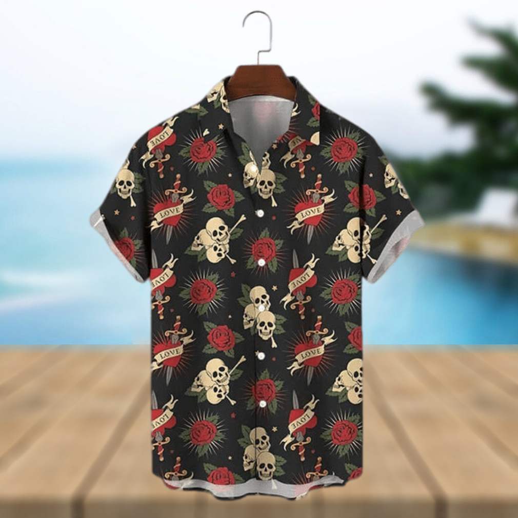 Skull And Roses Polyester Hawaiian Shirt - Limotees