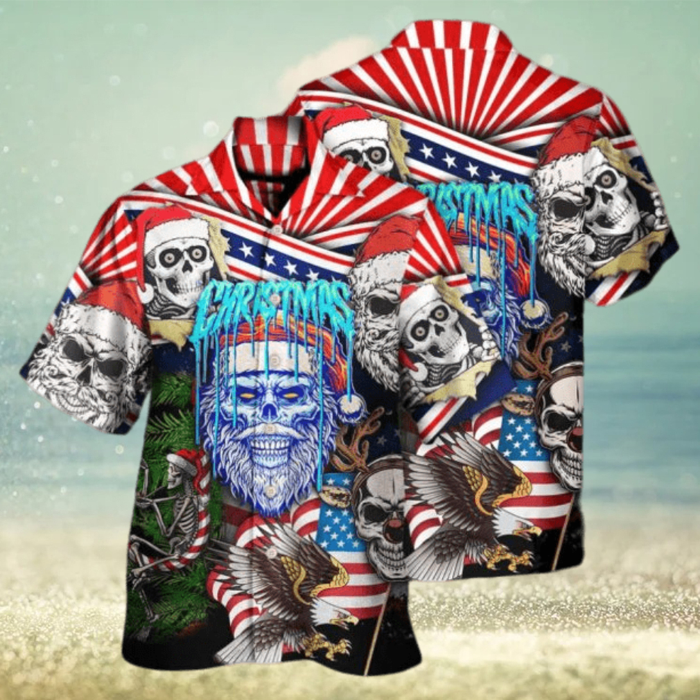 Skull Christmas US Flag Skeleton Horror Halloween Merry Christmas – Halloween Hawaiian Shirt - Limotees