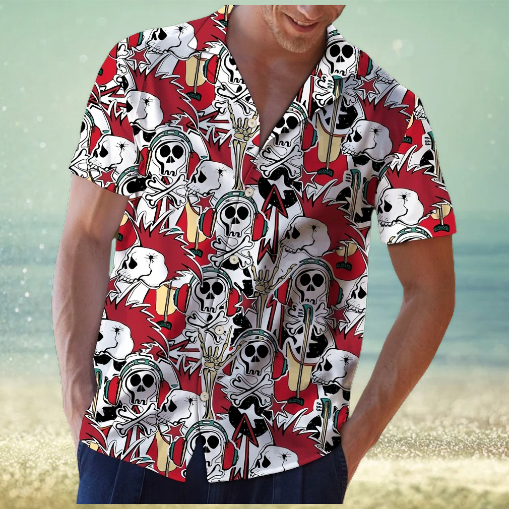 Skull Rock Roll Aloha Hawaiian Shirt Colorful Short Sleeve Summer Beach Casual Shirt - Limotees