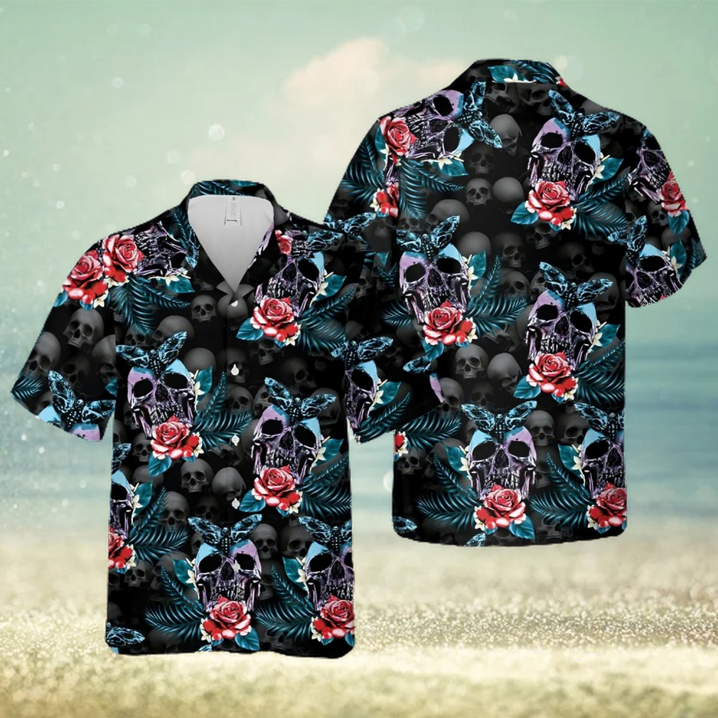 Skull Rose And Butterfly Black Aloha Hawaiian Shirt - Limotees