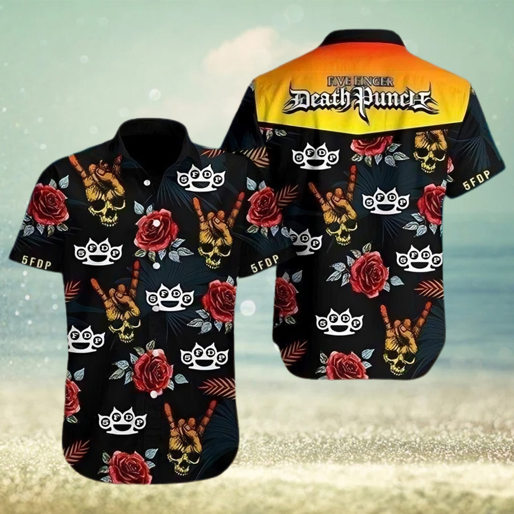 Skull Rose Five Finger Death Punch Aloha Hawaiian Shirt Colorful Short Sleeve - Limotees