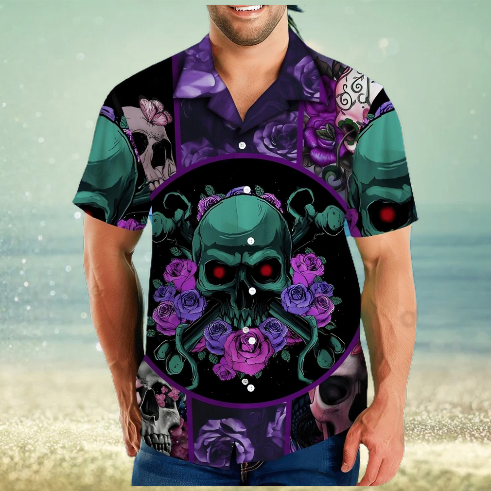 Skull Rose Purple Best Design Unisex Hawaiian Shirt - Limotees