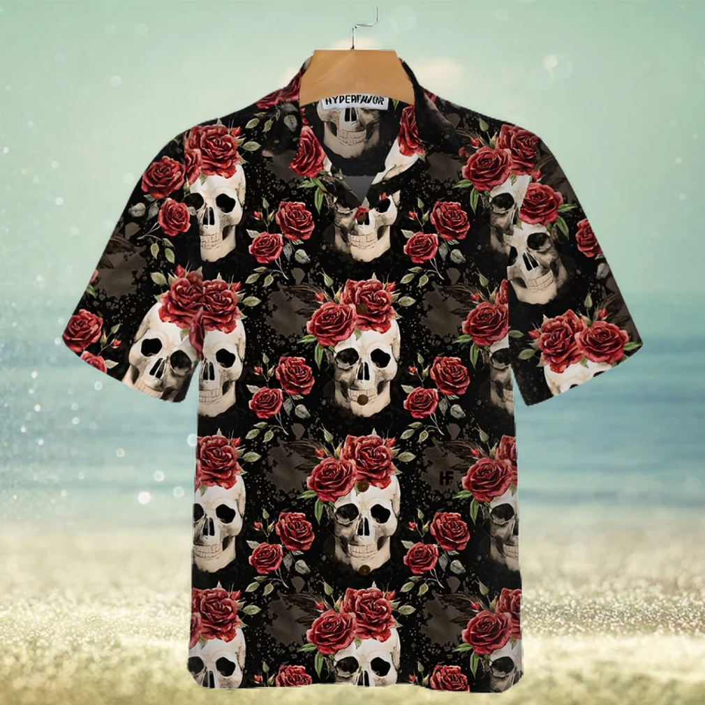 Skull Rose Vintage Hawaiian Shirt Red Roses Gothic Skull Shirt - Limotees