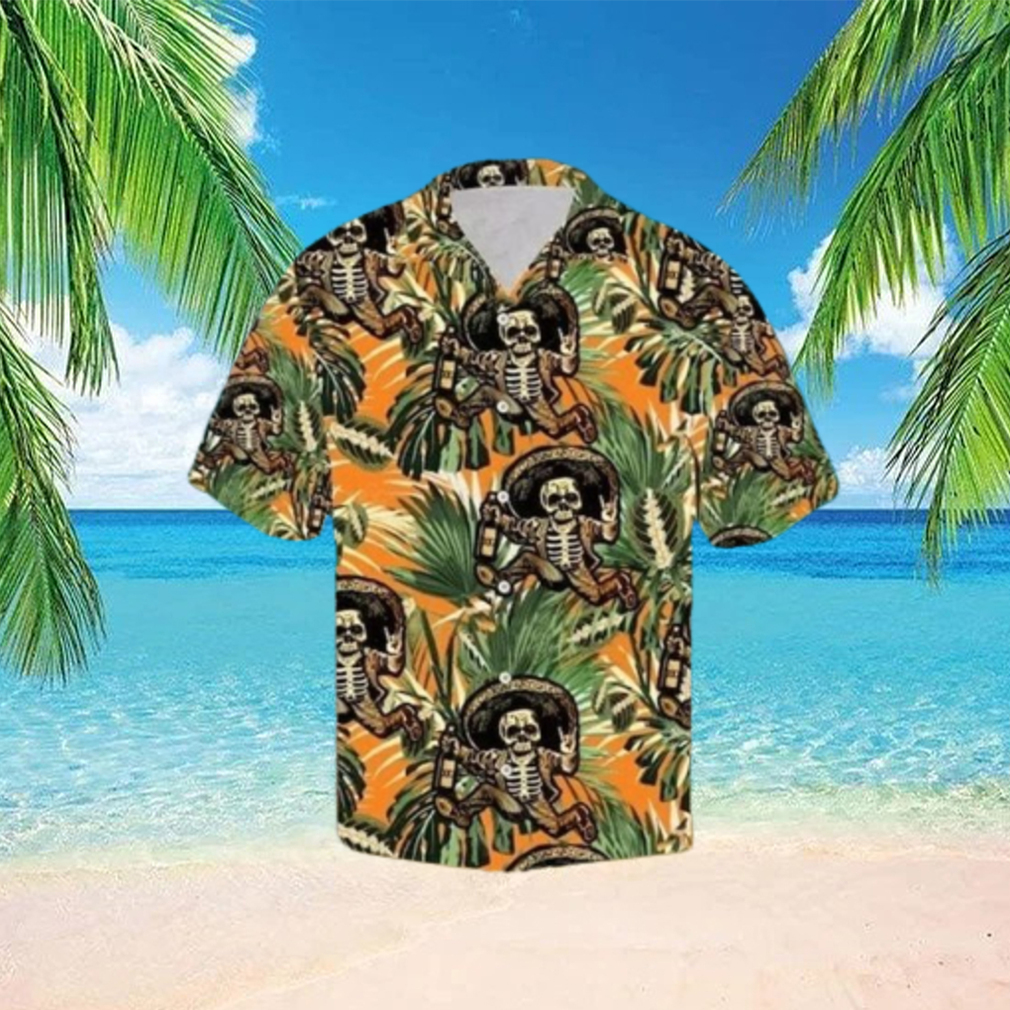 Skull Tropical Leaves Pattern Hawaiian Shirt Funny Skull Beach Party Tropical Aloha hawaiian shirt - Limotees