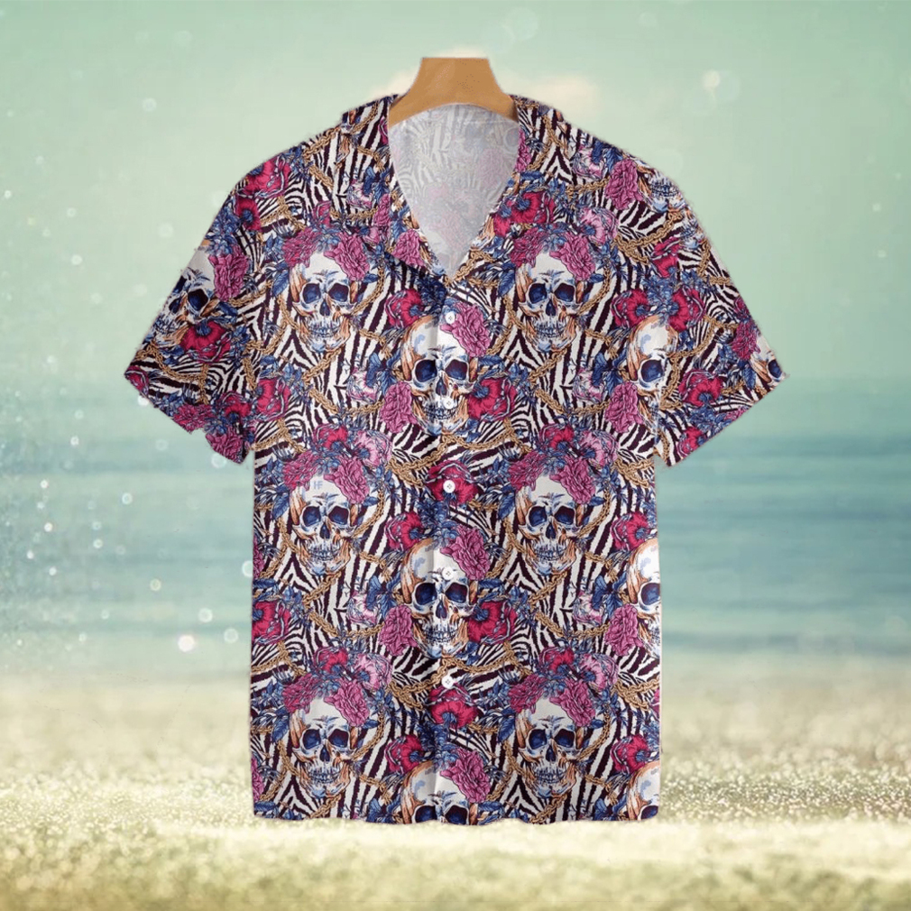 Skull With Roses On Zebra Background Tropical Hawaiian Shirt For Men And Women - Limotees