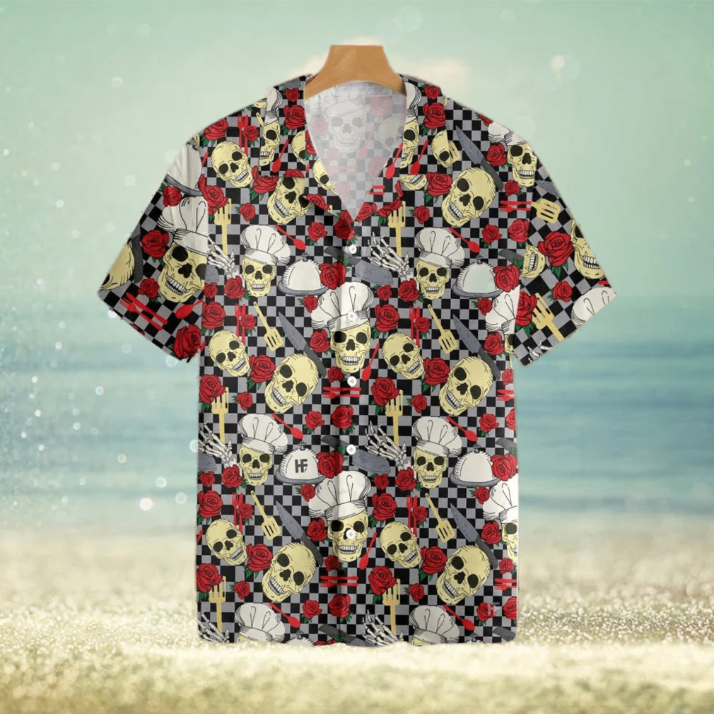 Skulls In Chef Hats And Red Roses Patterned Tropical Hawaiian Shirt For Men And Women - Limotees