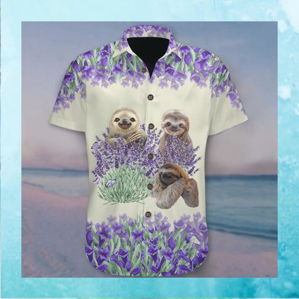 Sloth Hawaiian Shirt Funny Animal Purple Flower Hawaii Shirt Summer Gift For Sloth Lover - Limotees