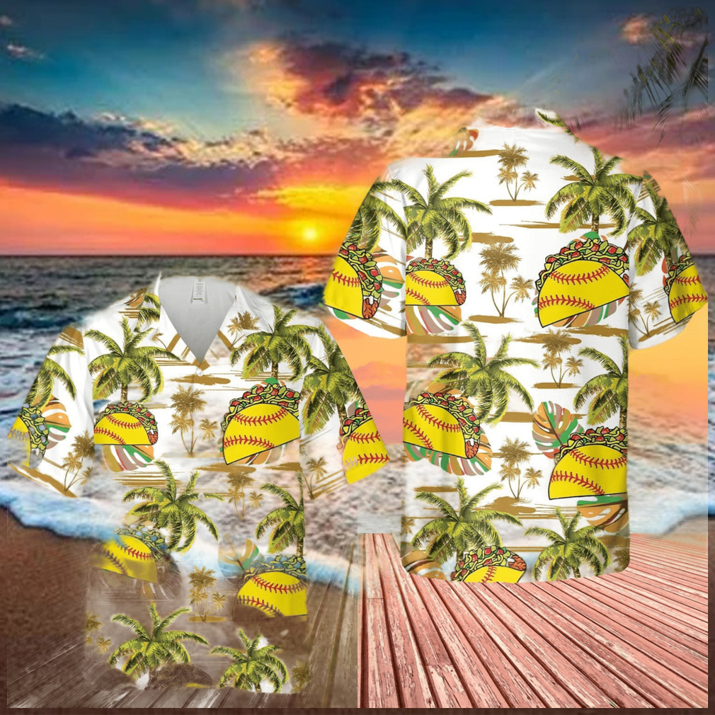 Softball And Tacos Palm Tree White Pattern Unisex Hawaiian Shirts - Limotees