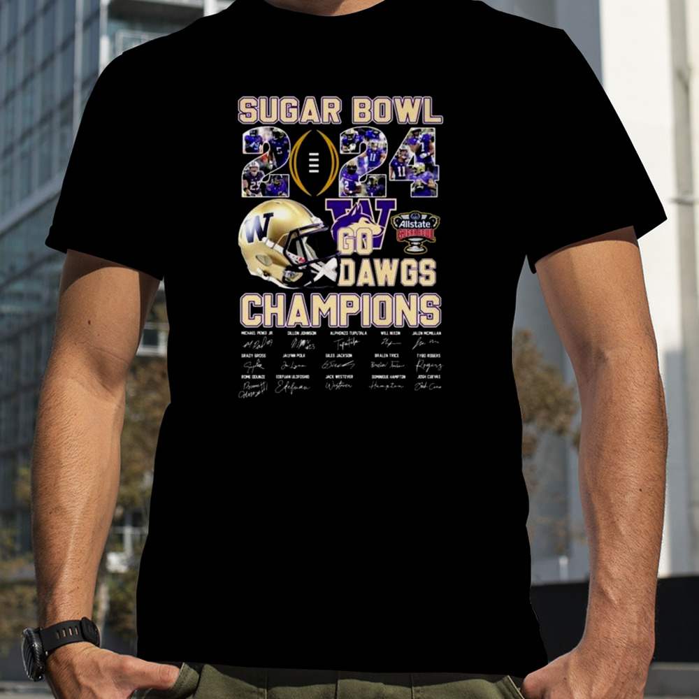 Washington Huskies Helmet Sugar Bowl 2024 Go Dawgs Champions Signatures Shirt