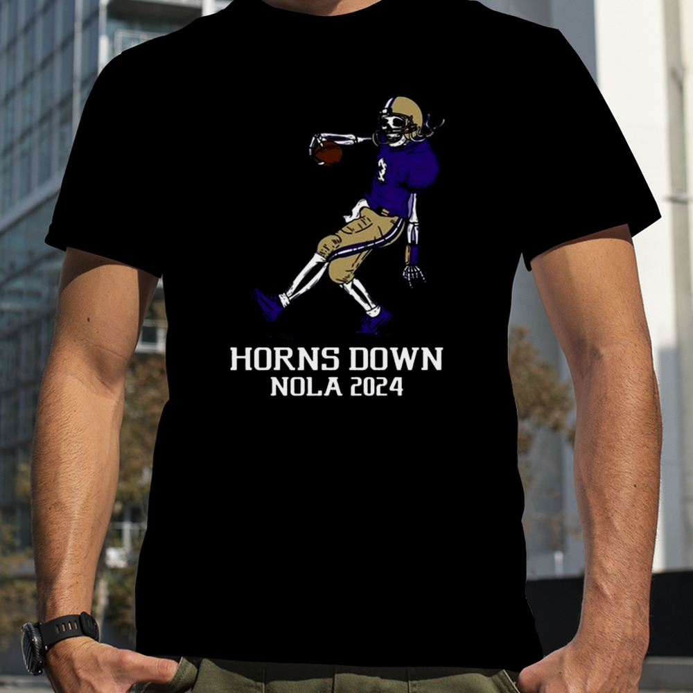 Washington Huskies Horns Down Nola 2024 Skeleton T-shirt