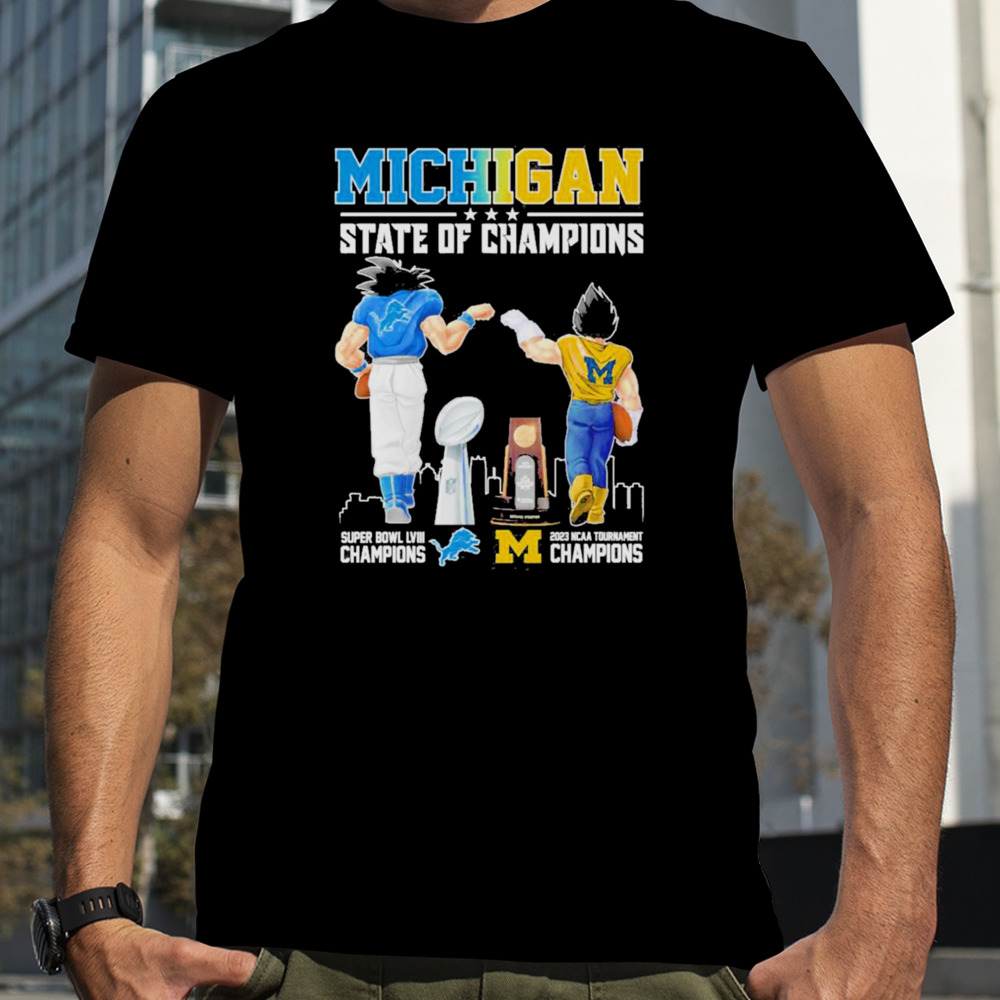 Son Goku And Vegeta Michigan State Of Champions Detroit Lions And Michigan Wolverines Shirt