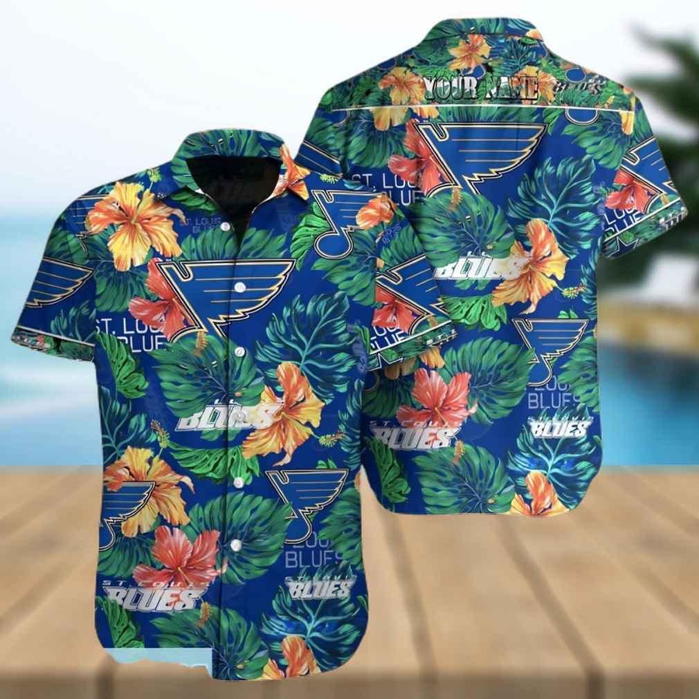 St Louis Blues NHL Custom Name Flower And Leaf Pattern Tropical Hawaiian Shirt - Limotees