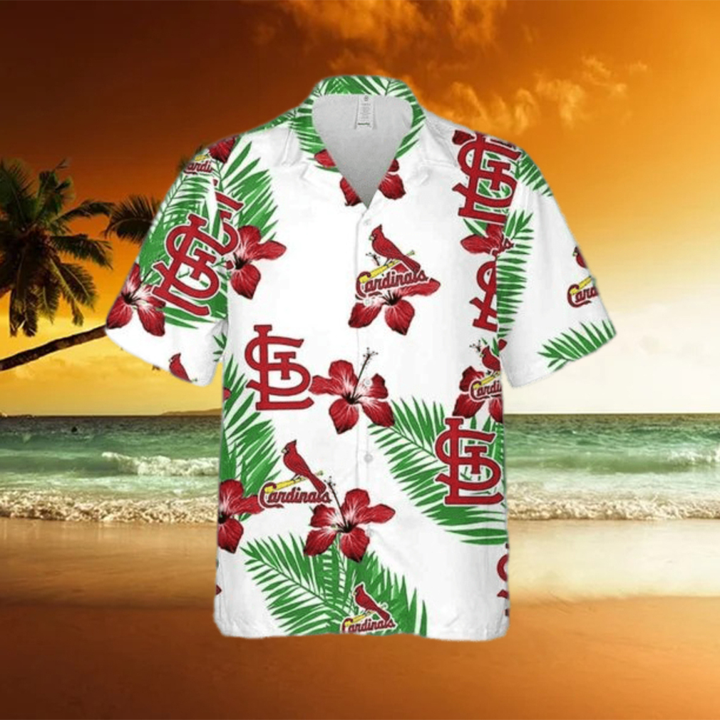 St Louis Cardinals Funny Hawaiian Shirt Hibiscus Flower Pattern On White Theme - Limotees