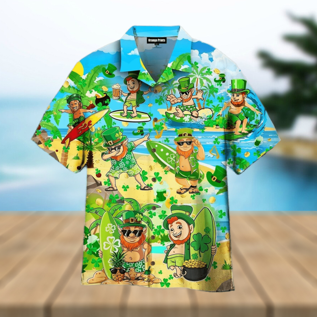 St Patricks Day Green Hawaiian Irish Leprechaun Surfer Surf Hypebeast Fashion Hawaiian Shirt - Limotees