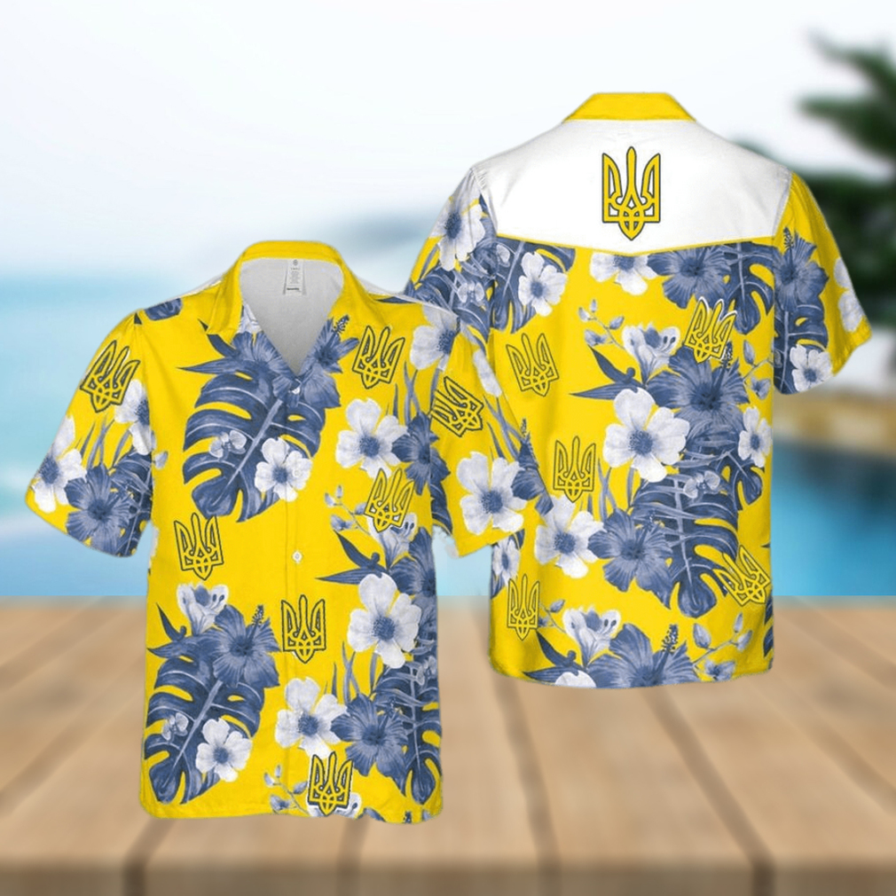 Stand With Ukraine Ukrainian Symbol Support Ukraine Yellow Hawaiian Shirt - Limotees