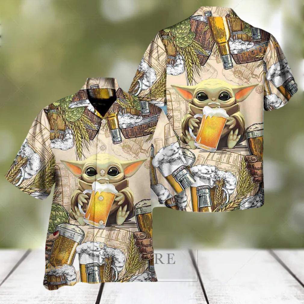 Star Wars Baby Yoda And Beer Wheat Hawaii Shirt - Limotees