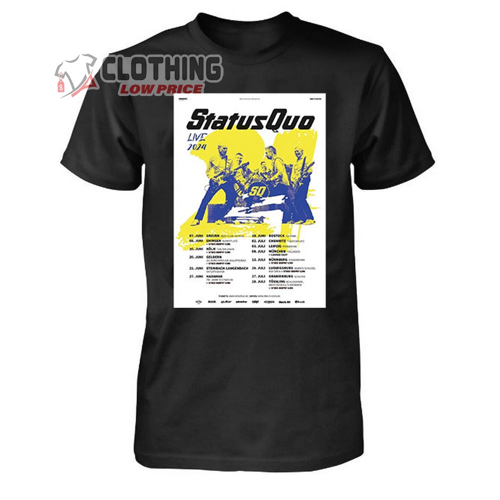 Status Quo Live 2024 Merch, Status Quo Setlist Shirt, Status Quo Tour 2024 UK Dates T-Shirt