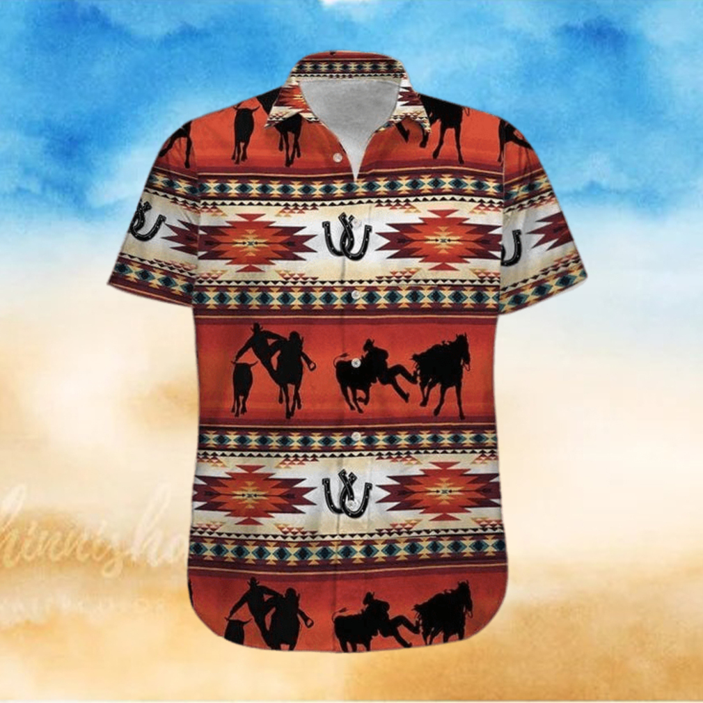 Steer Wrestling Red Pattern Unisex Hawaiian Shirts - Limotees