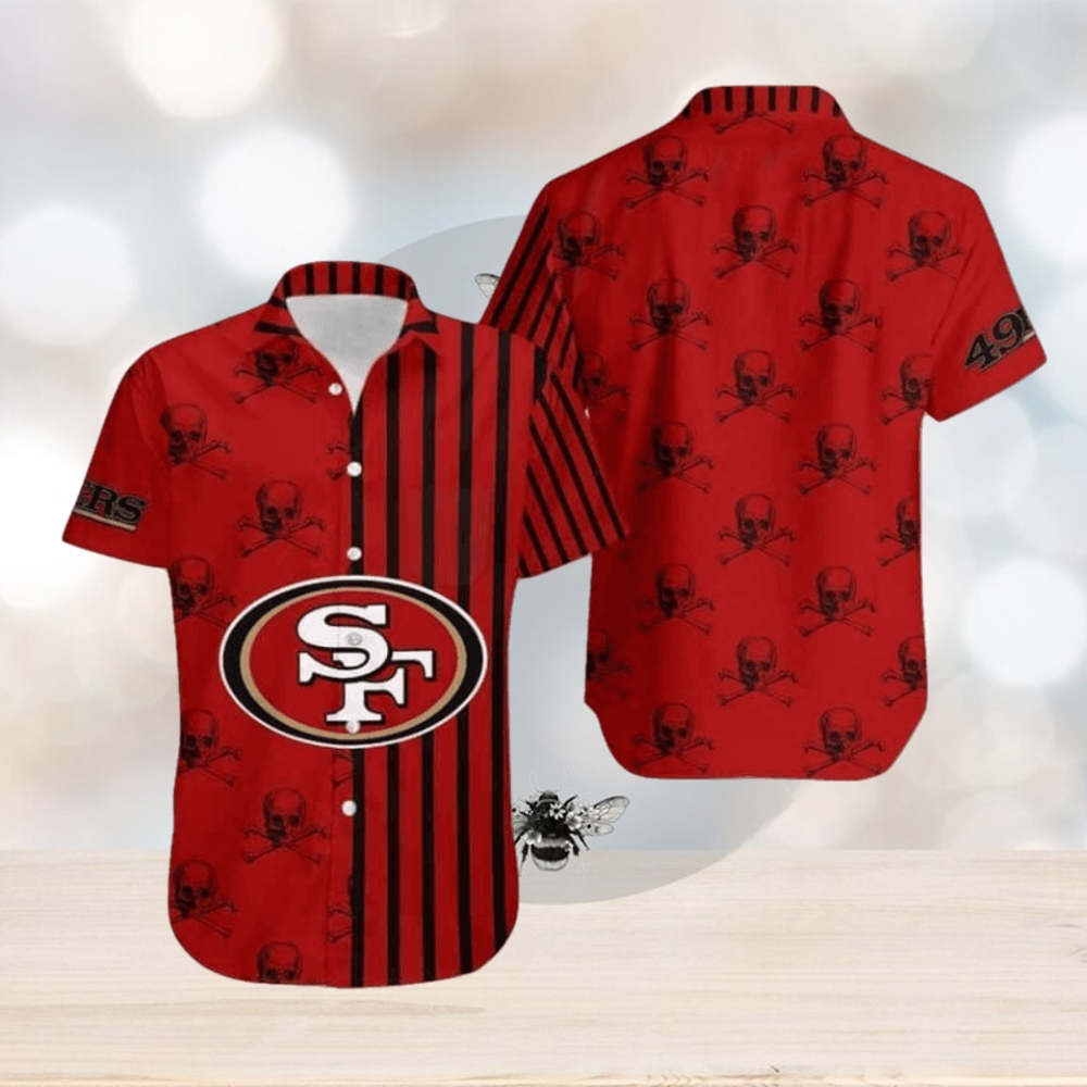 Stripes And Skull NFL San Francisco 49ers Hawaiian Shirt, NFL Hawaiian Shirt - Limotees