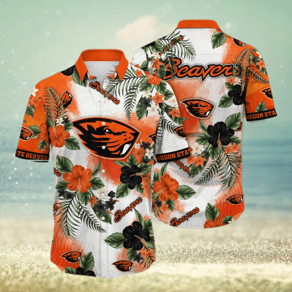 Stylish NCAA Oregon State Beavers Hawaiian Shirt Hibiscus Flowers Gift For Family - Limotees