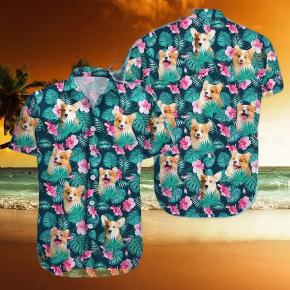 Summer Aloha Corgi Funny Hawaiian Shirt Palm Leaves Pattern - Limotees