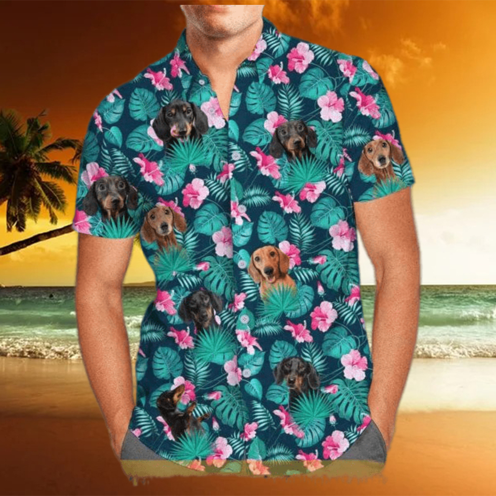 Summer Aloha Dachshund Funny Hawaiian Shirt Palm Leaves Pattern - Limotees