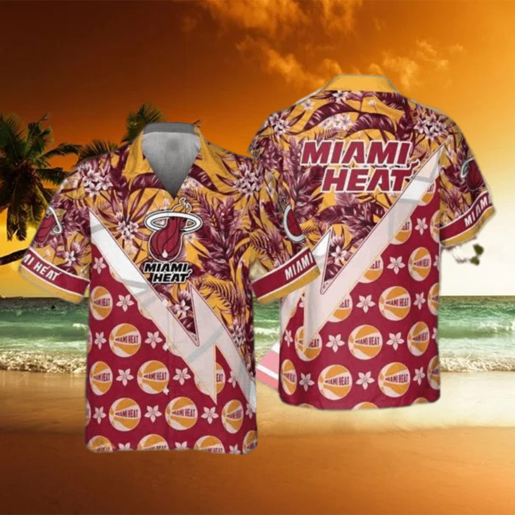 Summer Aloha Miami Heat Funny Hawaiian Shirt Tropical And Basketball Pattern - Limotees