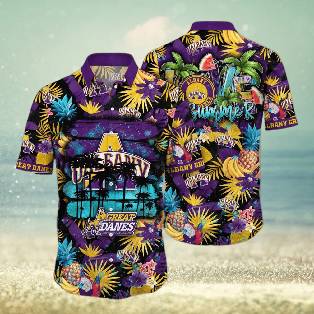 Summer Aloha NCAA Albany Great Danes Hawaiian Shirt Tropical Fruit Pattern - Limotees