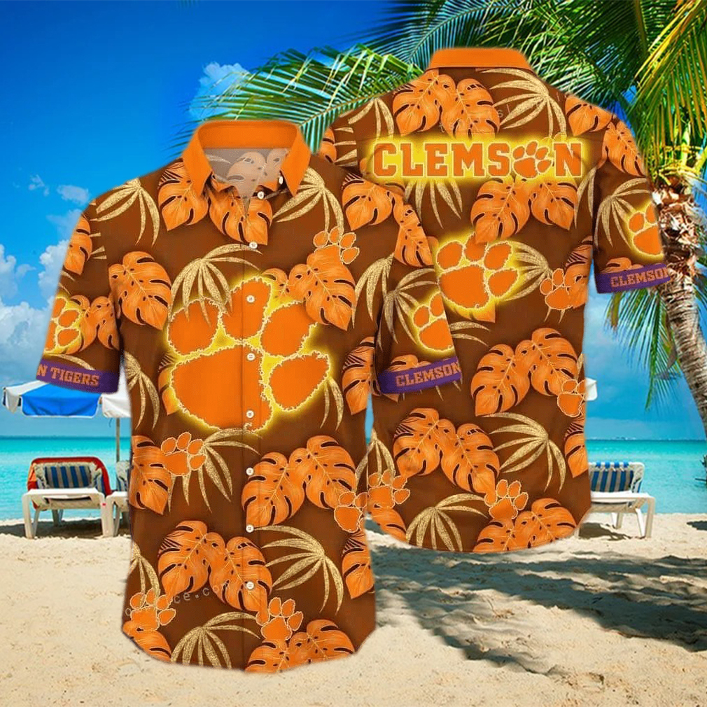 Summer Aloha NCAA Clemson Tigers Hawaiian Shirt Palm Leaves Pattern Beach Gift For Dad - Limotees