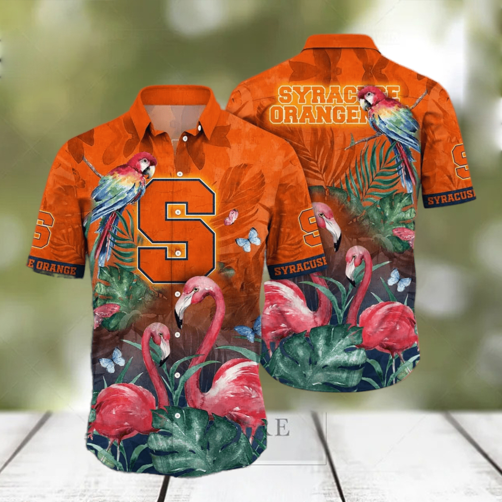 Summer Aloha NCAA Syracuse Orange Hawaiian Shirt Pink Flamingo And Palm Leaves - Limotees