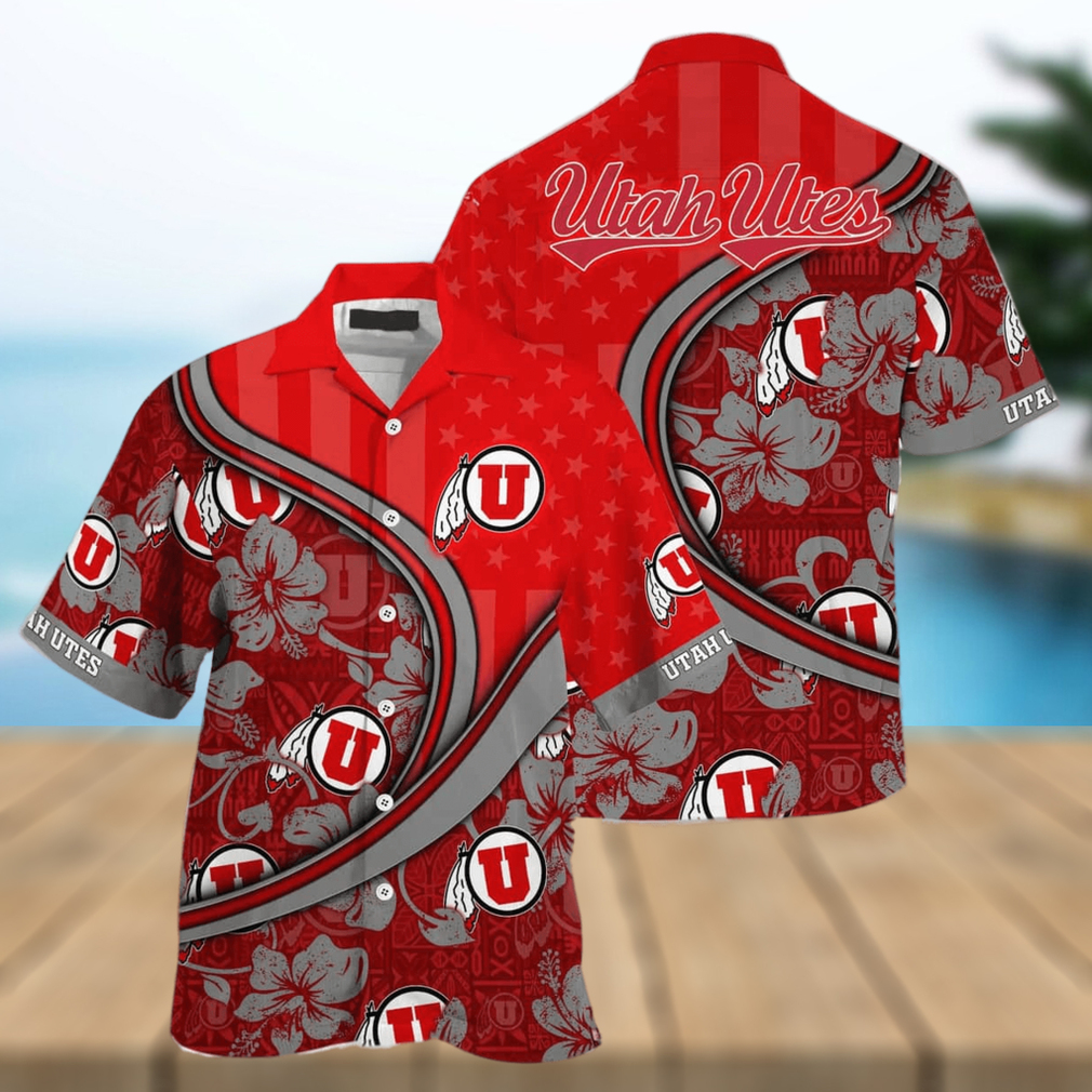 Summer Aloha NCAA Utah Utes Hawaiian Shirt US Flag Custom Name Best Beach Gift - Limotees