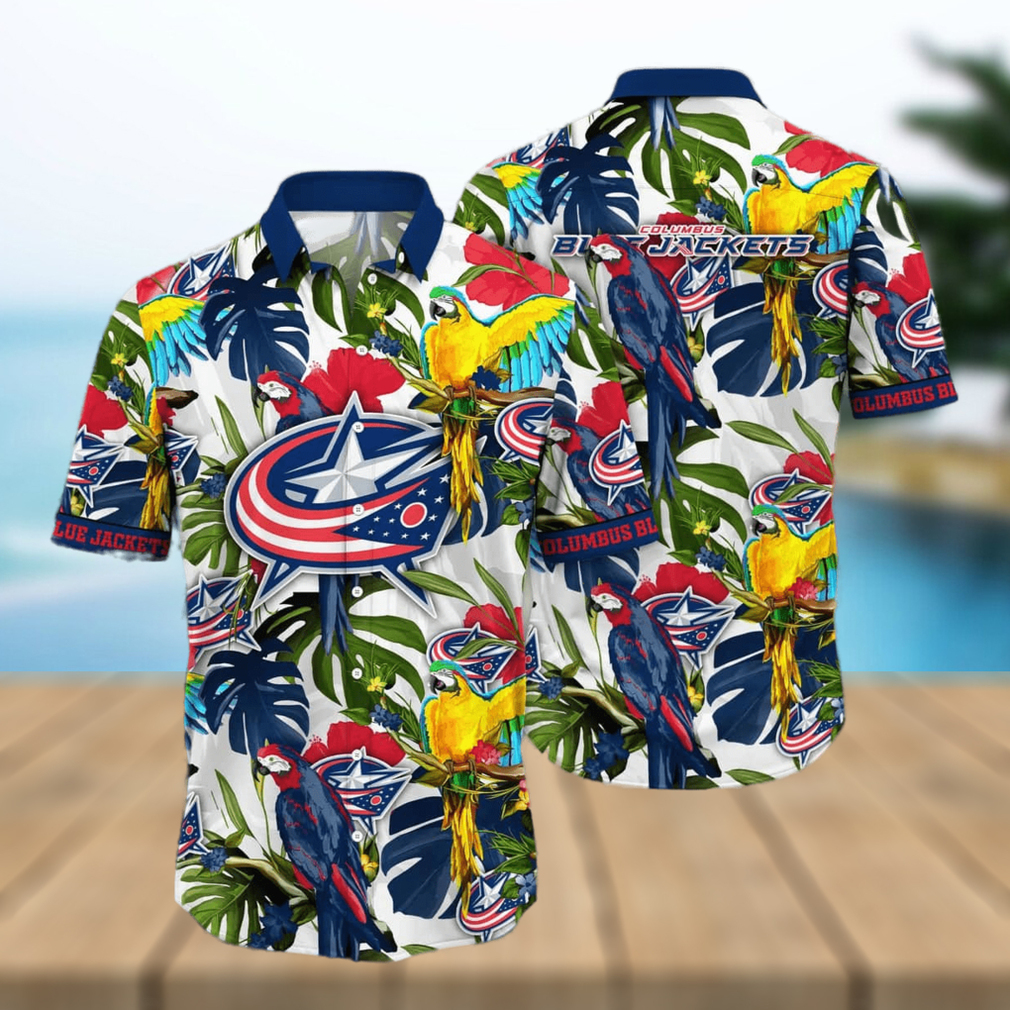 Summer Aloha NHL Columbus Blue Jackets Hawaiian Shirt Birds And Palm Leaves hawaiian shirt - Limotees