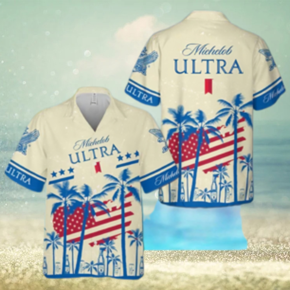 Summer Vibes Michelob Ultra Beer Hawaiian Shirt USA Flag Tropical Palm Tree - Limotees