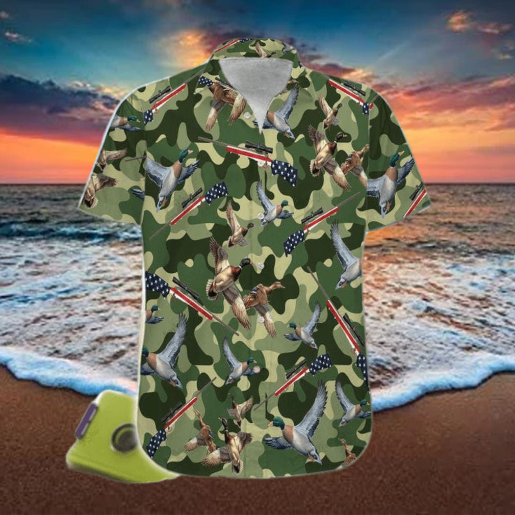 Suns Up Guns Up Duck Hunter Green Camo Pattern Unisex Hawaiian Shirts - Limotees