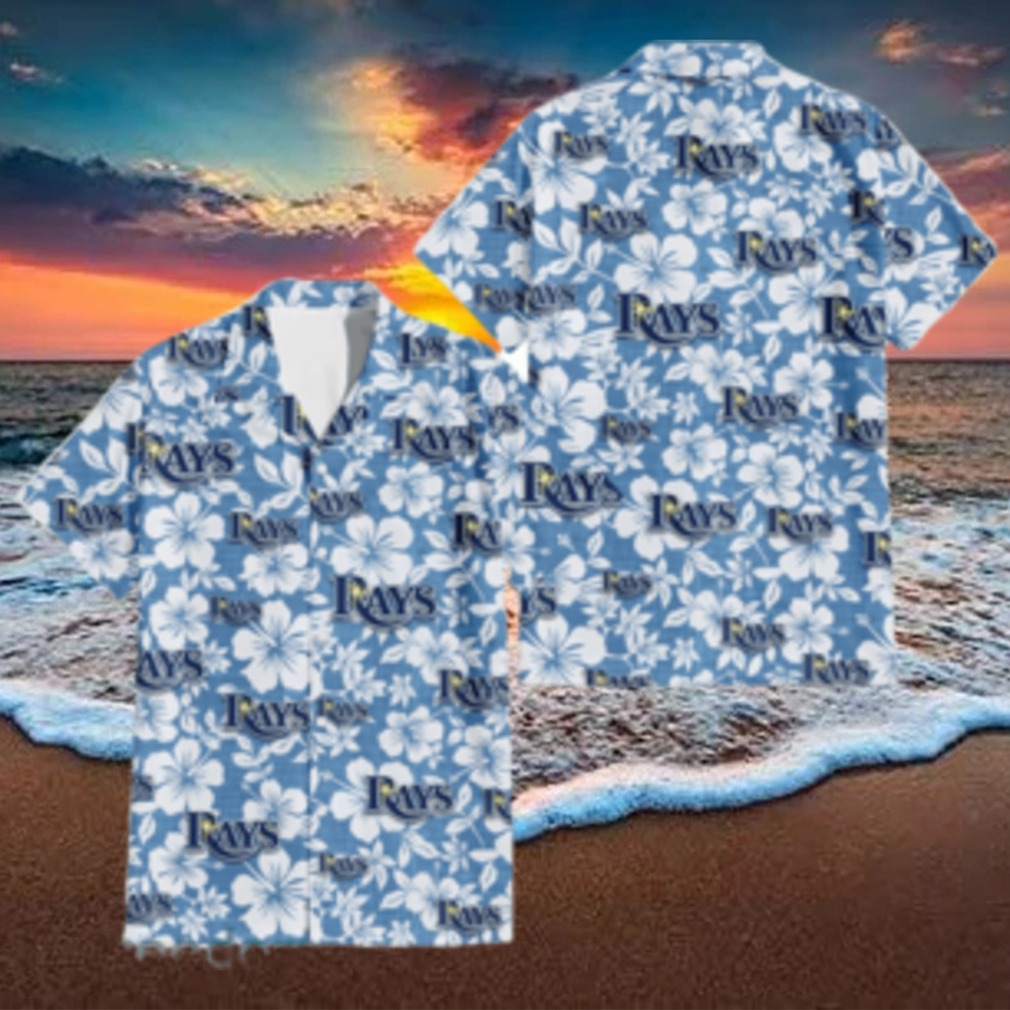 Tampa Bay Rays White Hibiscus Light Blue Texture Background 3D Hawaiian Shirt Gift For Fans - Limotees