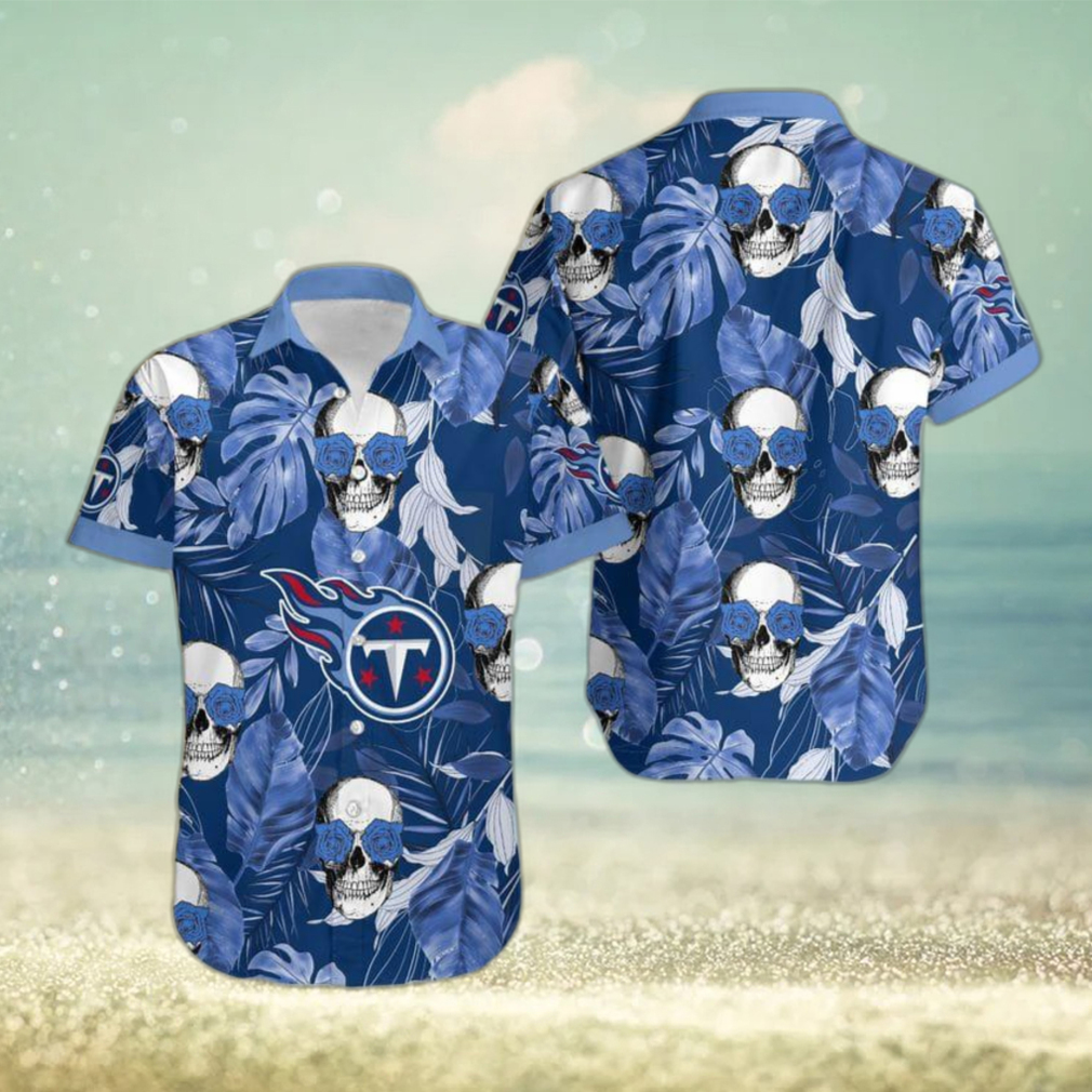 Tennessee Titans Coconut Leaves Skull With Rose Eyes Hawaiian Shirt Gift For Halloween - Limotees