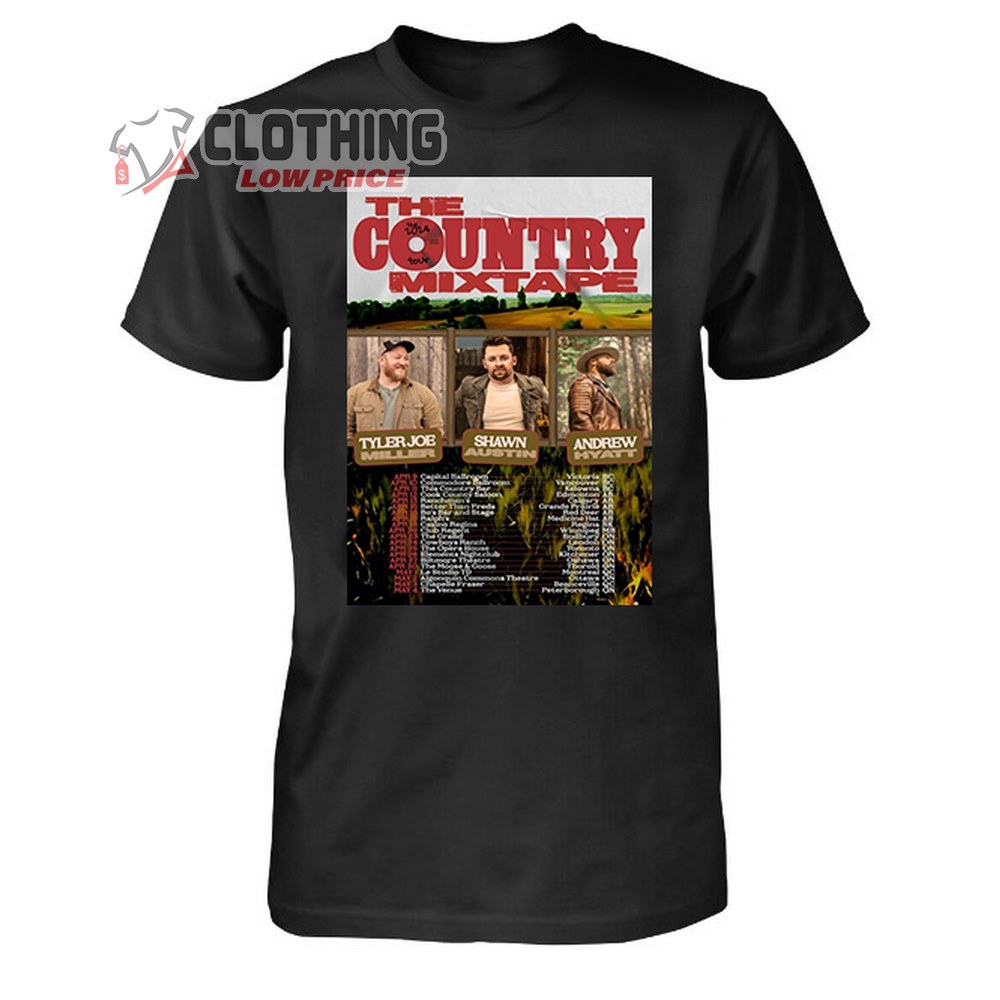 The Country Mixtape Tour 2024 Merch, Tyler Joe Miller, Shawn Austin And Andrew Hyatt Cook Country Salloon T-Shirt