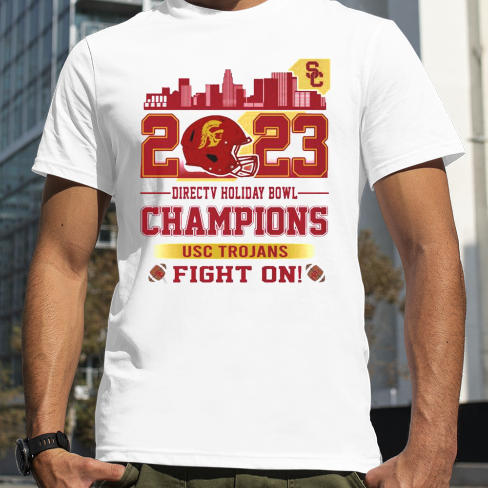 USC Trojans Football 2023 Directv Holiday Bowl Champions Fight On Helmet Shirt