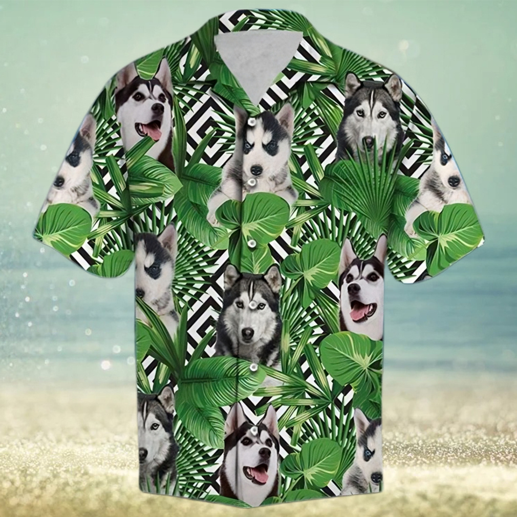 summer exotic jungle siberian husky green unique design unisex hawaiian shirt - Limotees