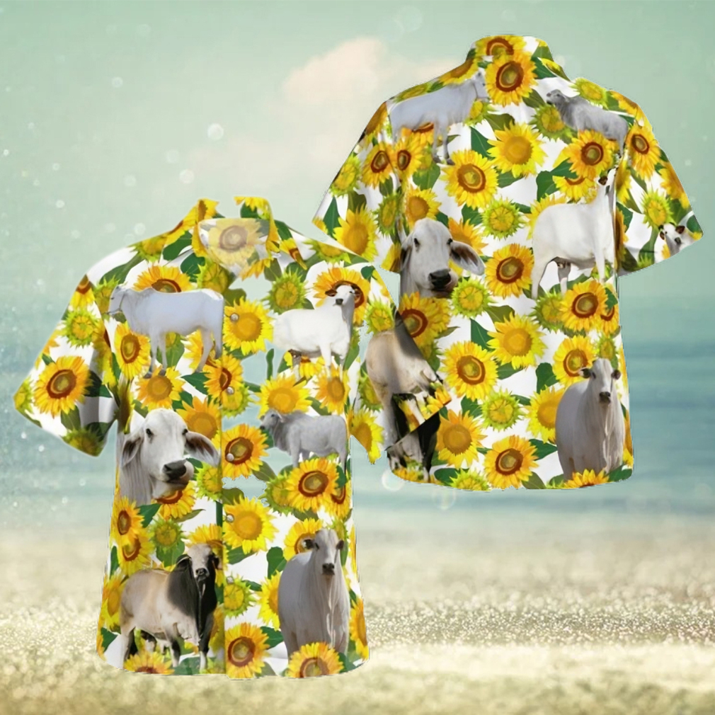 The best selling Brahman Cattle Lovers Sunflower All Over Print Hawaiian Shirt - Limotees