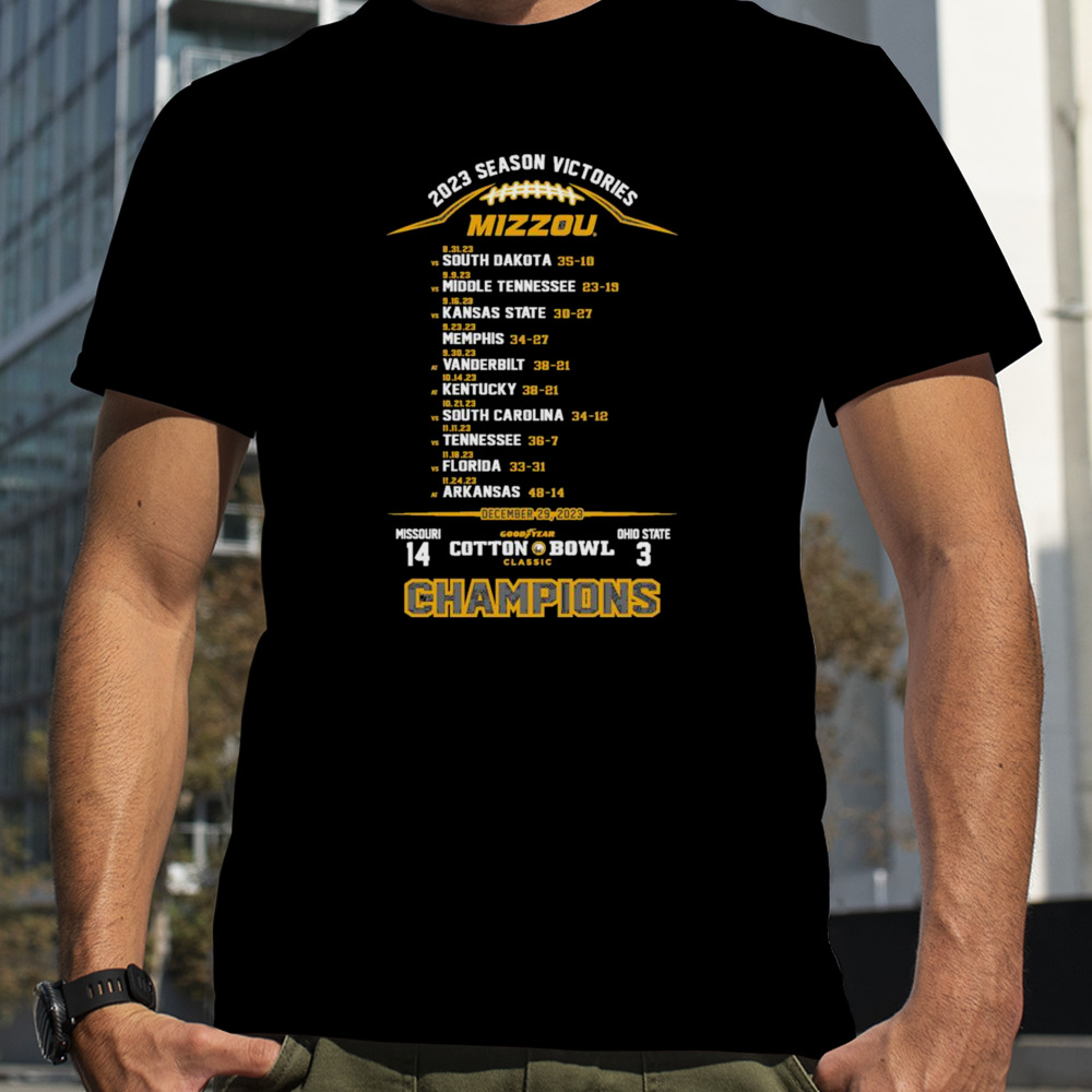 Missouri Tigers Football 2023 Cotton Bowl Champs Season Victories Shirt