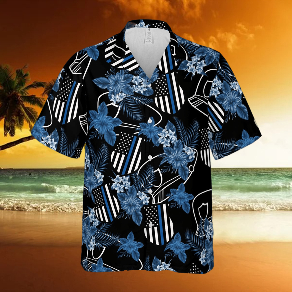 Thin Blue Line Police Badge Flower Unisex Hawaiian Shirts - Limotees