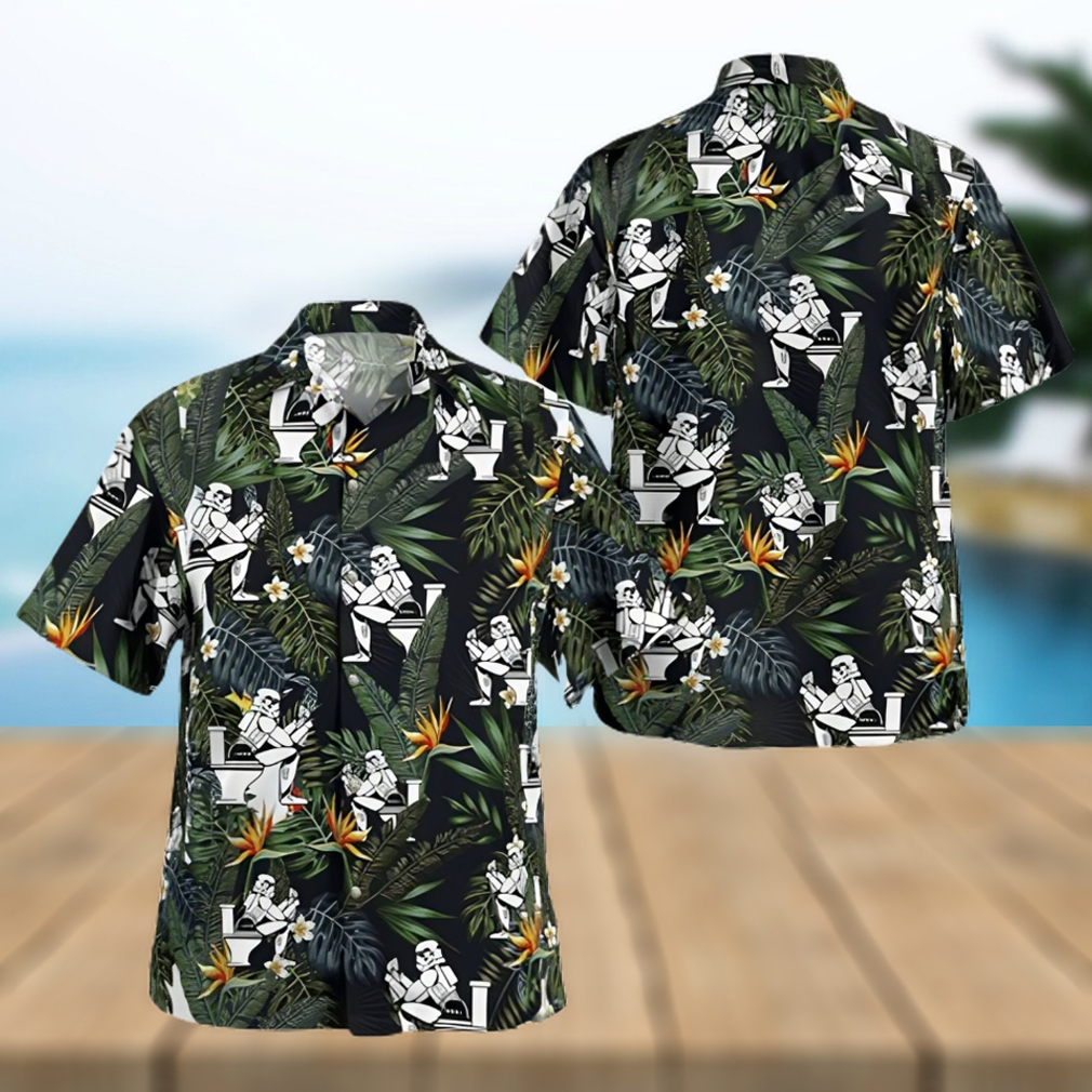 Topical Leaves Stormtrooper Reading On Toilet Hawaiian Shirt - Limotees