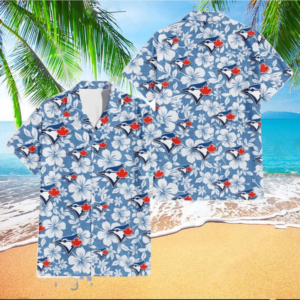 Toronto Blue Jays White Hibiscus Light Blue Texture Background 3D Hawaiian Shirt - Limotees