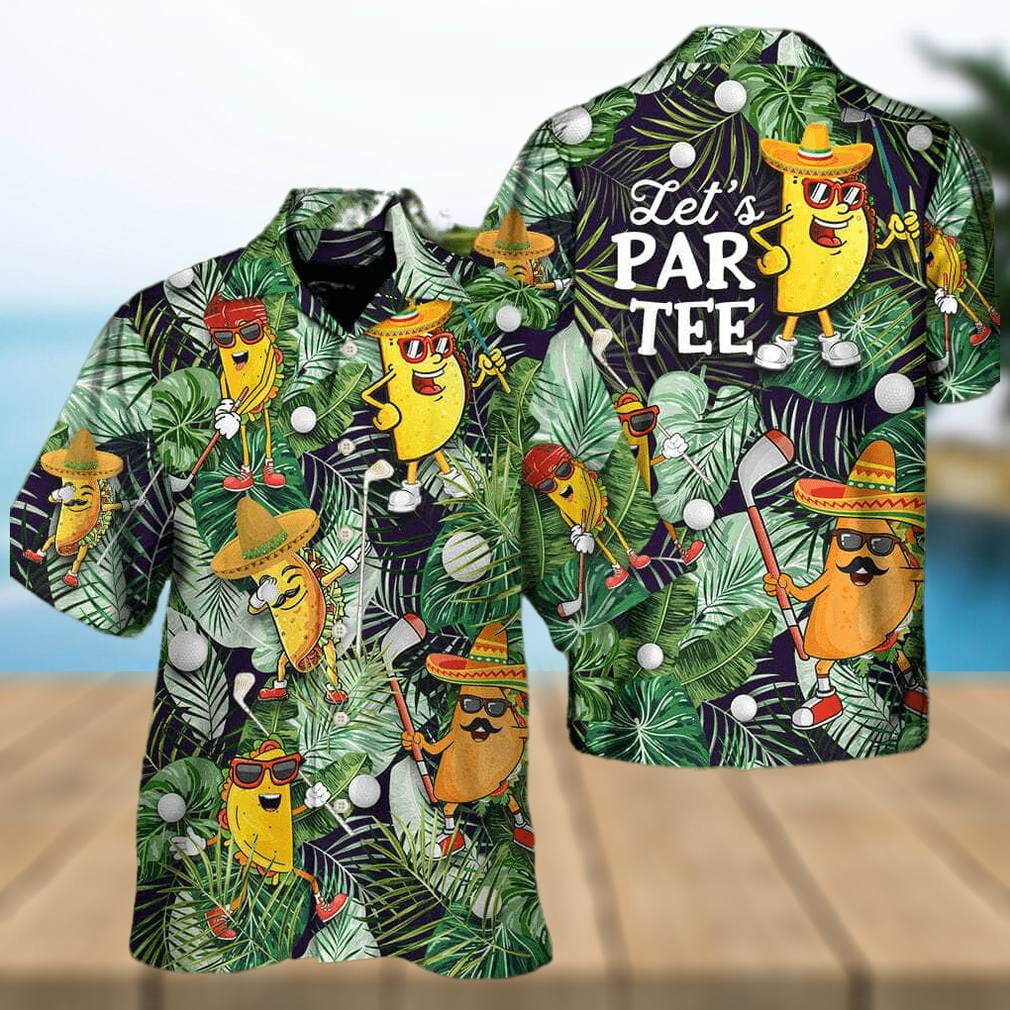 Tropical Aloha Funny Taco Playing Golf Let's Par Tee Palm Leaves Pattern Hawaiian Shirt - Limotees