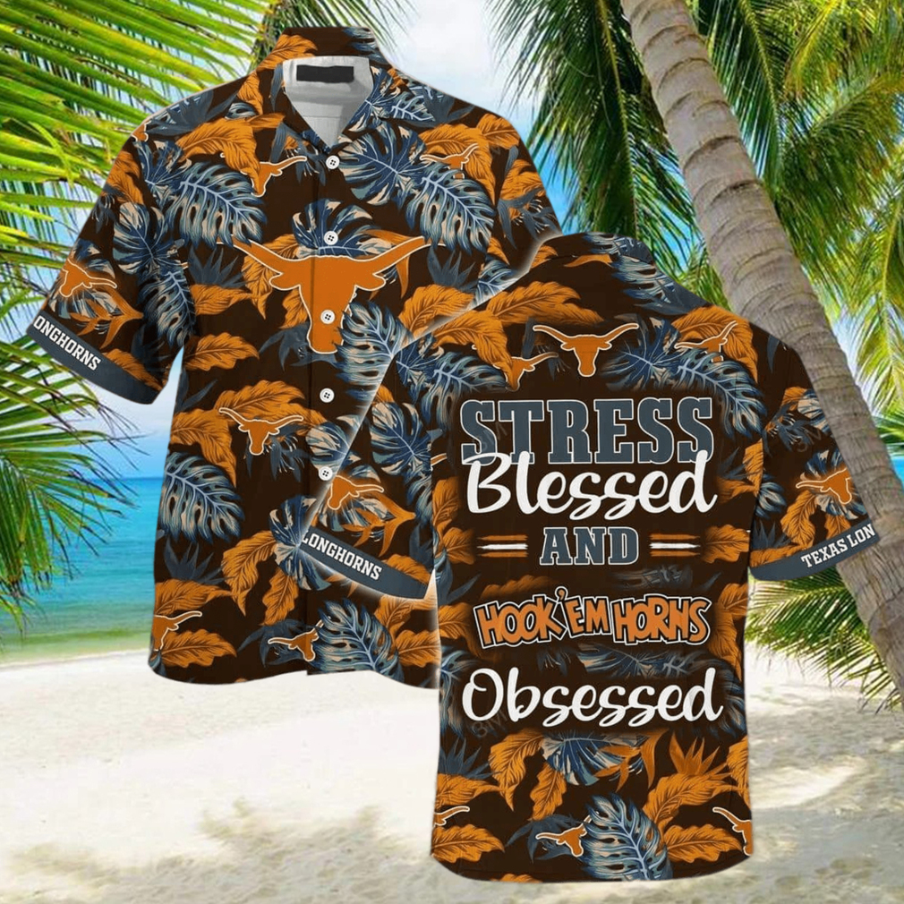 Tropical Aloha NCAA Texas Longhorns Hawaiian Shirt Stress Blessed Obsessed hawaiian shirt - Limotees