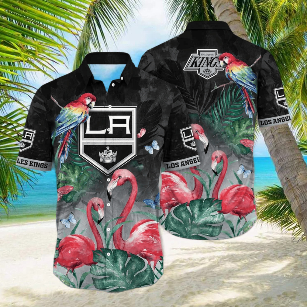 Tropical Aloha NHL Los Angeles Kings Hawaiian Shirt Pink Flamingo And Palm Leaves hawaiian shirt - Limotees