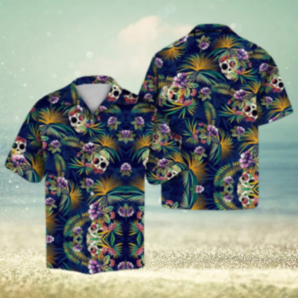 Tropical Blue Skull Hawaiian Shirt Summer Button Up For Men Women Couple - Limotees