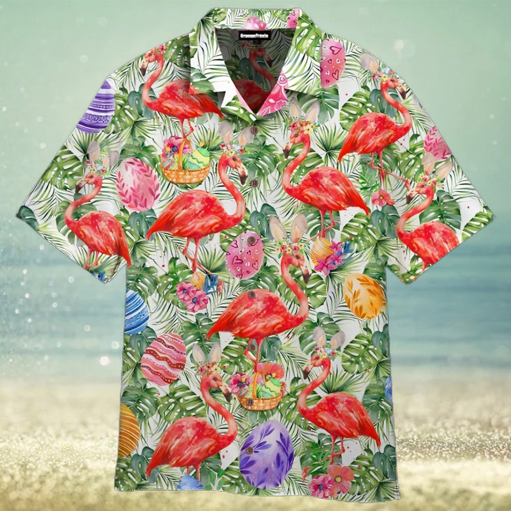 Tropical Flamingo Easter Eggs Hawaiian Shirt - Limotees